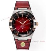 Swiss Copy Omega Constellation new 41 8900 Watches Cherry red Leather Strap